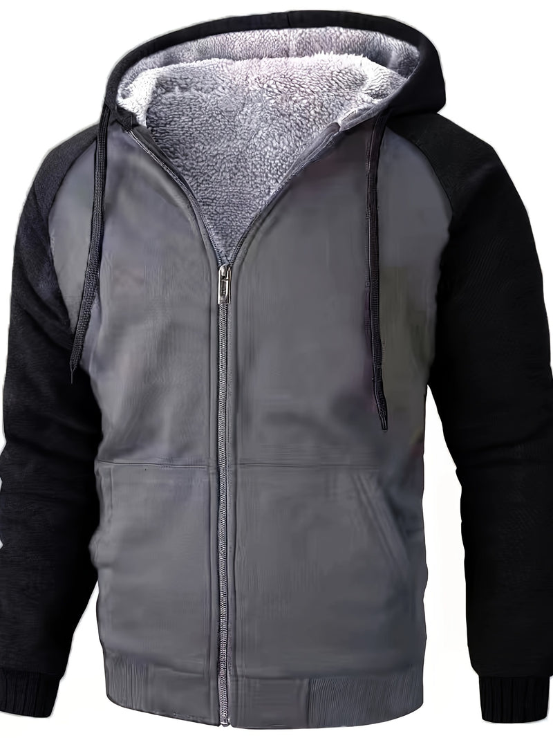 Sudadera con capucha de manga larga con cierre y contraste de color Gris para hombre.